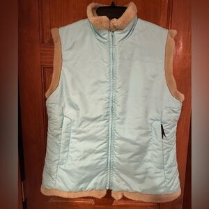 Orage Reversible Light Blue Quilted Vest with Tan Fleece on other side  Women XL